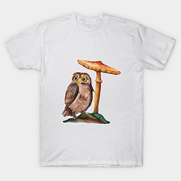 Watercolour - Owl mushroom T-Shirt by Karoのkyuuto